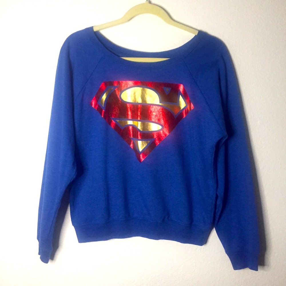 DC Comic Blue Superman Junior Sweater Top, LG